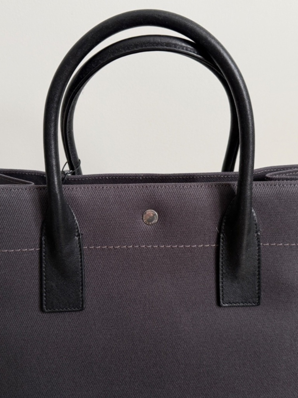 Saint Laurent YSL Rive Gauche Gray Canvas Logo Black Leather Tote Bag - Picture 13 of 16